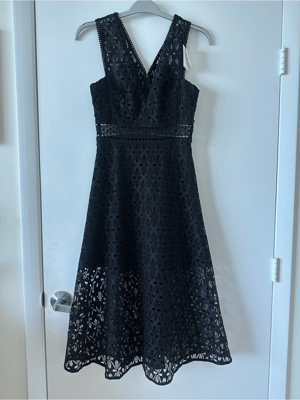 NWT Black Lace V-Neck Maxi Dress with Eyelet Detail by Sandro Paris